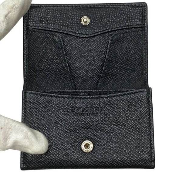 Bvlgari Coin Case Coin Purse Coin Purse Card Case Logo Black Grain Leather - Picture 5 of 10